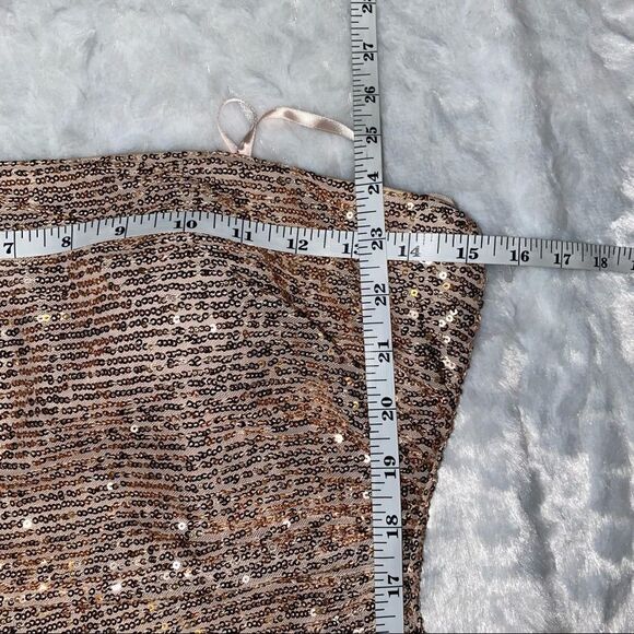 LA FEMME Strapless Rose Gold Sequin Sheath Dress - Picture 11 of 12